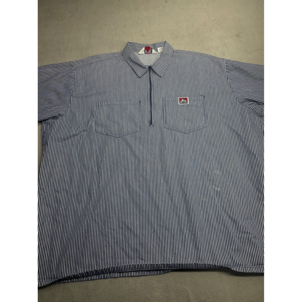 Ben Davis Hickory Stripe Work Shirt Mens XXXL Blue Quarter Zip Short Sleeve